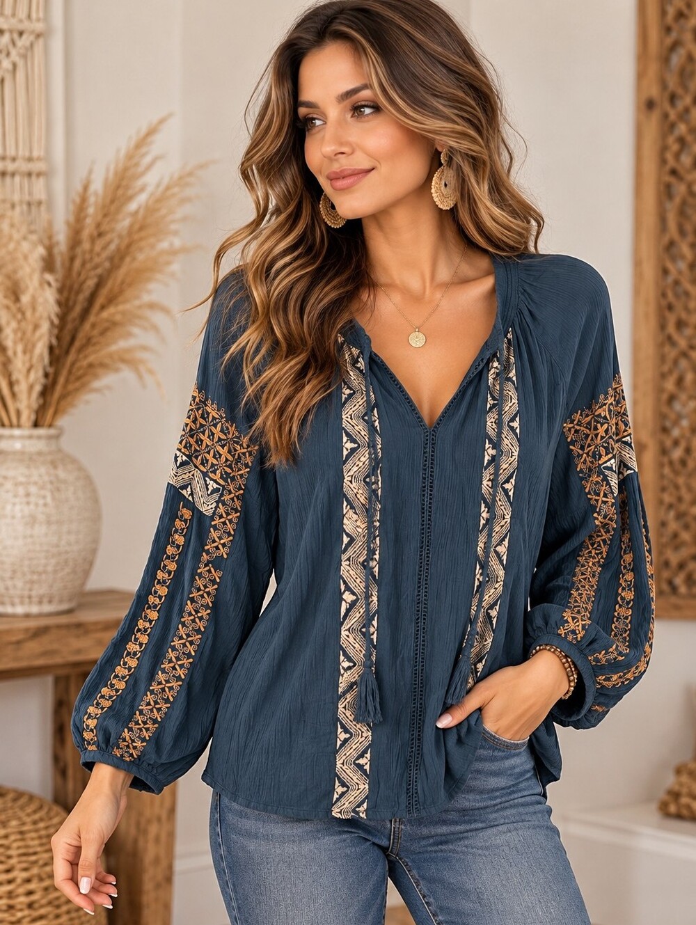 565. American Eagle Outfitters Bohemian Embroidered Peasant Blouse